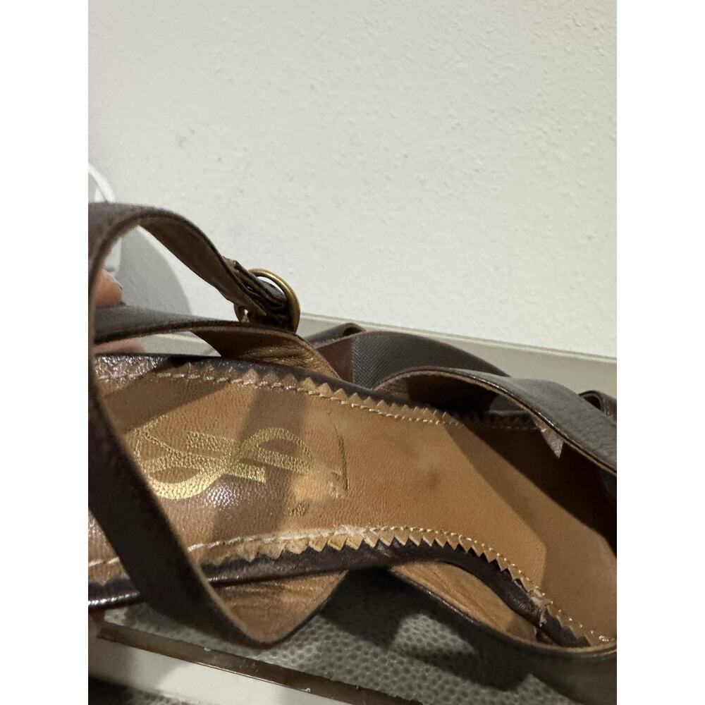 YSL RIVE GAUCHE AUTHENTIC ESPRESSO PLATFORM SANDAL HEELS VTG Y2K 38 - Picture 16 of 16